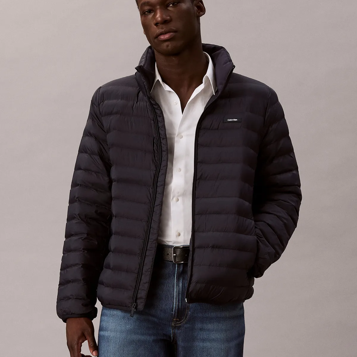 CALVIN KLEIN - Parka Puffer Ligera de Nailon Azul Calvin Klein