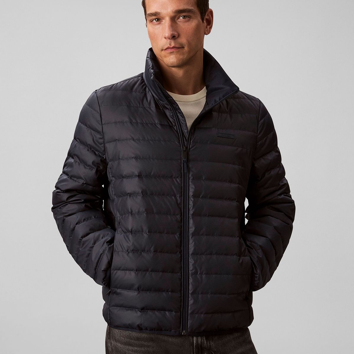 CALVIN KLEIN - Parka Puffer Ligera de Nailon Azul Calvin Klein