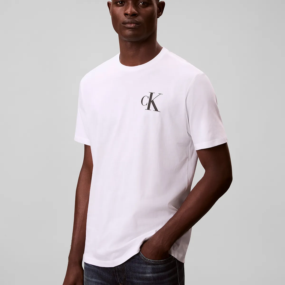 CALVIN KLEIN - Polera con Monograma 30S Blanco Calvin Klein