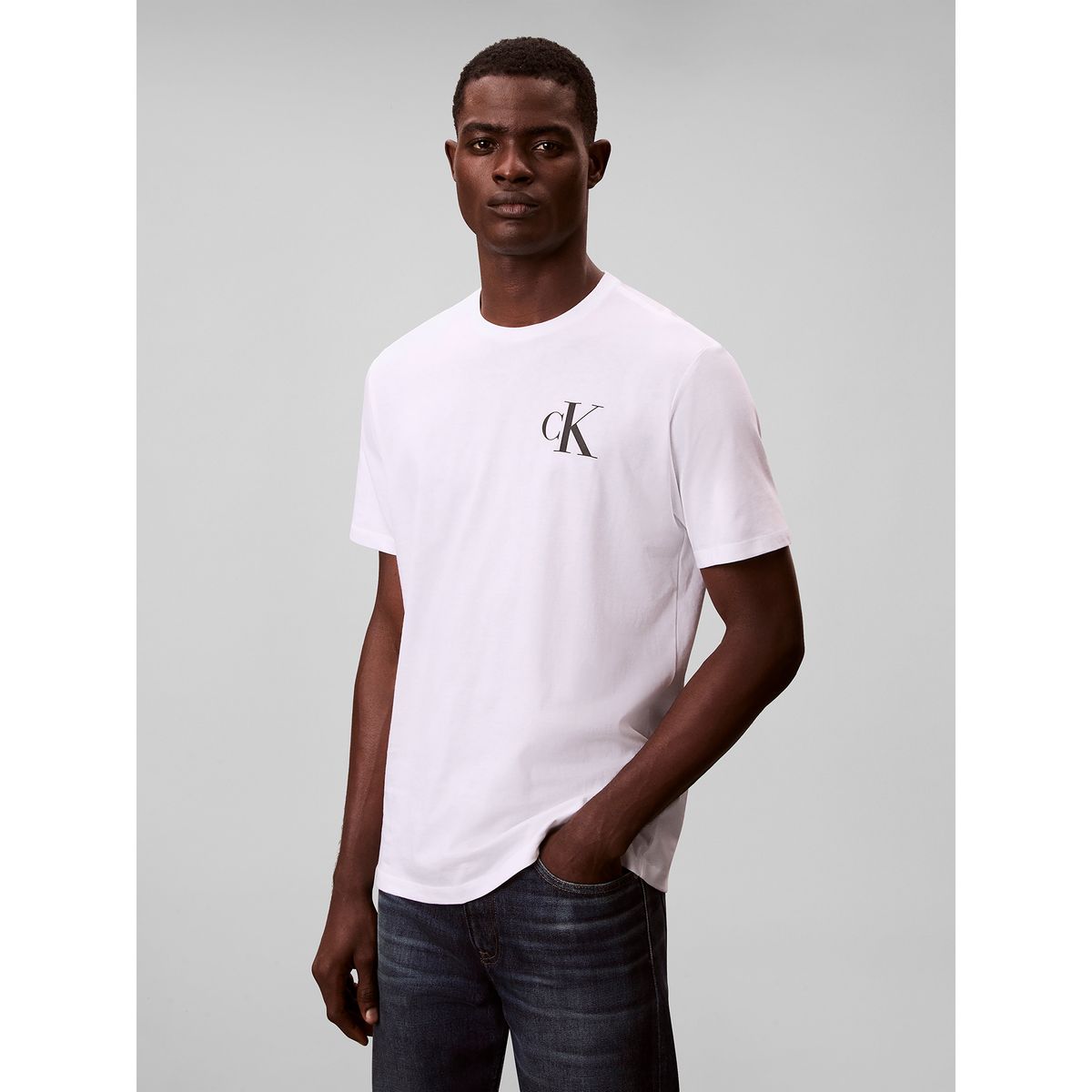 CALVIN KLEIN - Polera con Monograma 30S Blanco Calvin Klein