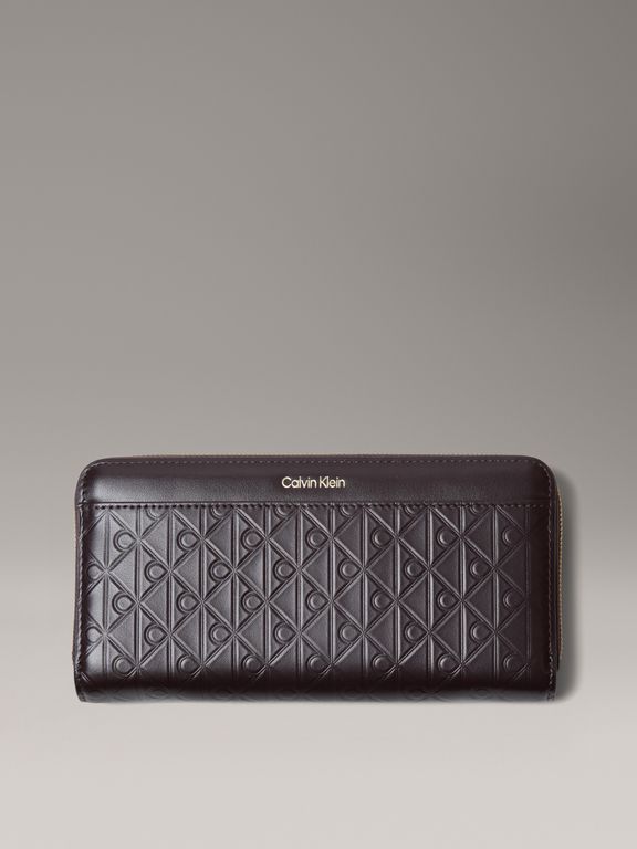 Billetera de Cuero con Textura de Monograma Cafe Cafe TALLA UNICA