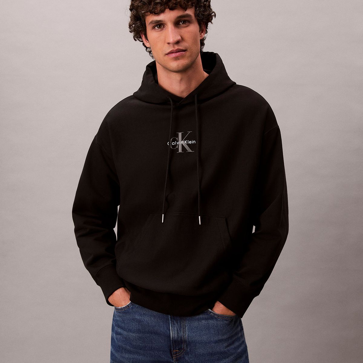 CALVIN KLEIN - Polerón con Gorro y Tejido Felpa Negro Calvin Klein