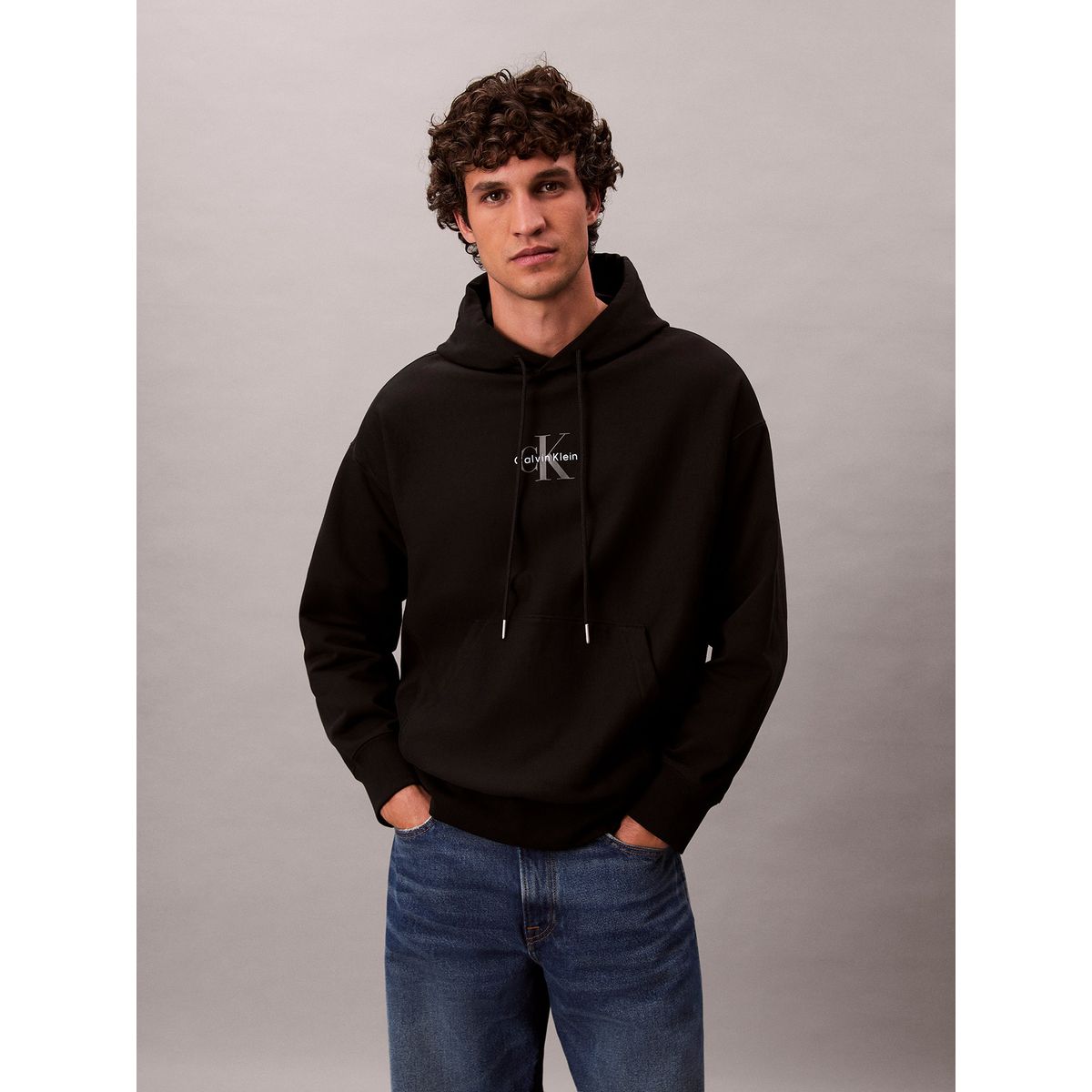 CALVIN KLEIN - Polerón con Gorro y Tejido Felpa Negro Calvin Klein