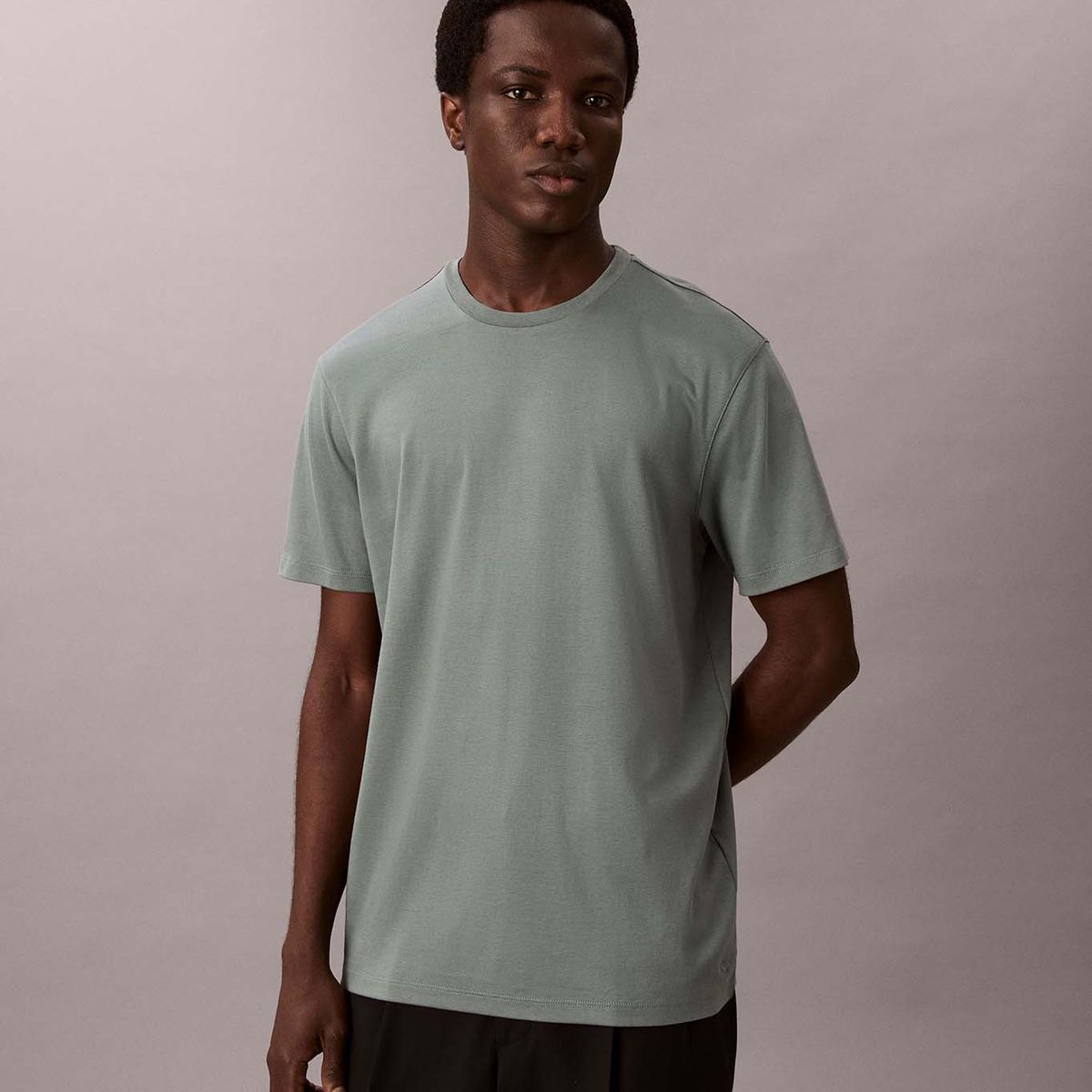 CALVIN KLEIN - Polera de Algodón Supima de Cuello Redondo Verde Calvin Klein