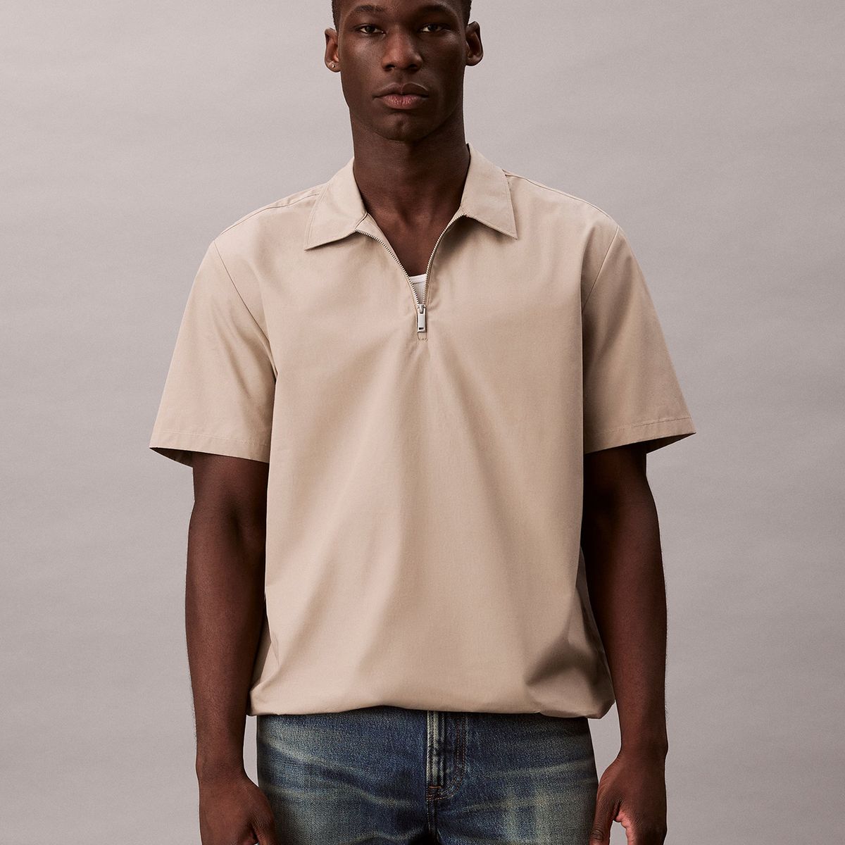 CALVIN KLEIN - Camisa con Cierre de Media Cremallera Beige Calvin Klein