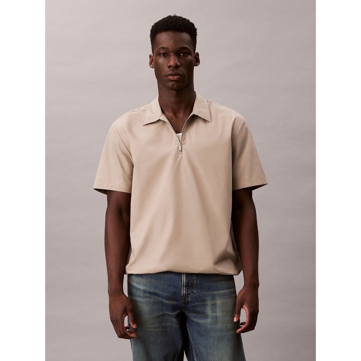 CALVIN KLEIN - Camisa con Cierre de Media Cremallera Beige Calvin Klein
