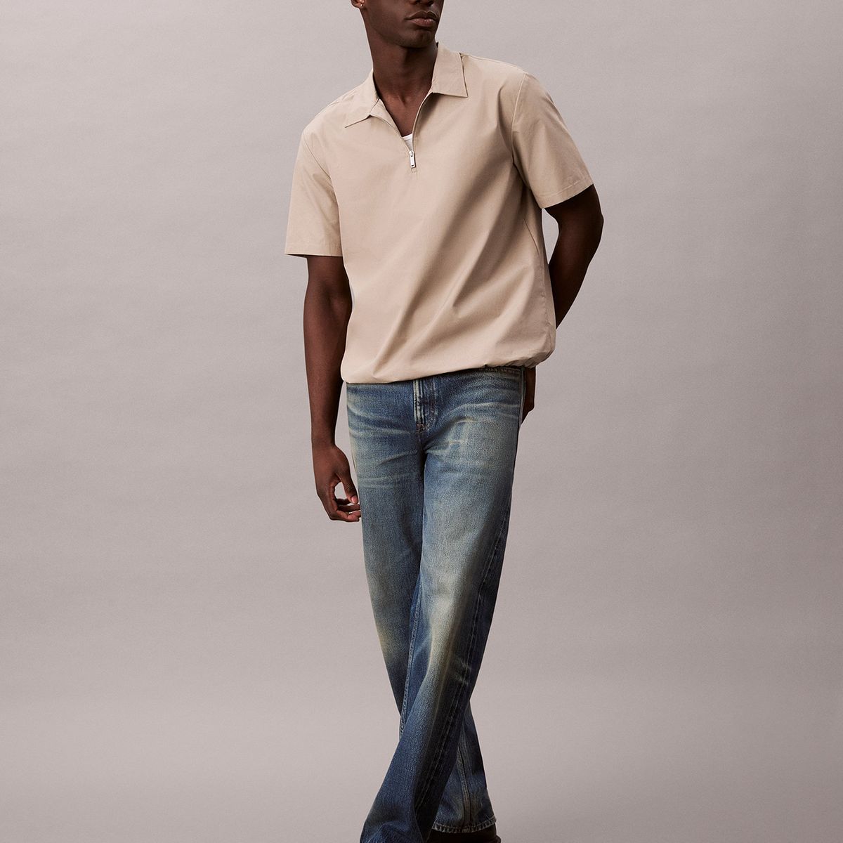 CALVIN KLEIN - Camisa con Cierre de Media Cremallera Beige Calvin Klein