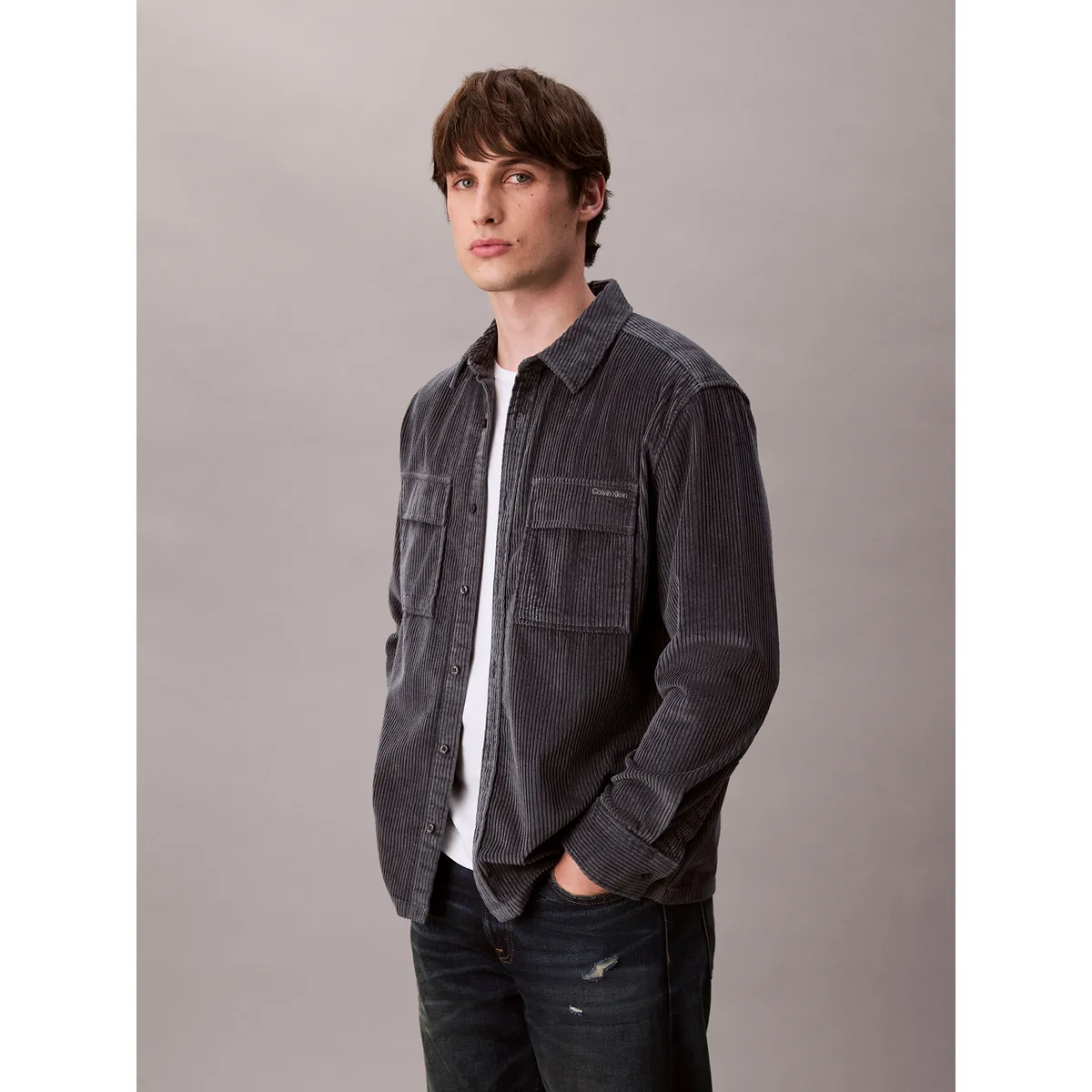 CALVIN KLEIN - Camisa en Pana con Bolsillos Gris Calvin Klein
