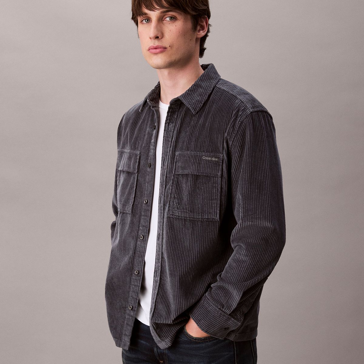 CALVIN KLEIN - Camisa en Pana con Bolsillos Gris Calvin Klein