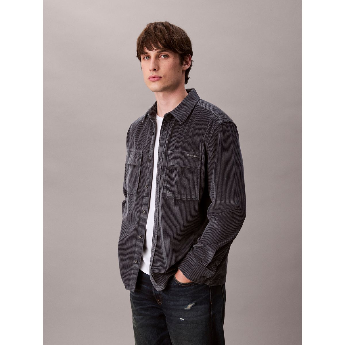 CALVIN KLEIN - Camisa en Pana con Bolsillos Gris Calvin Klein