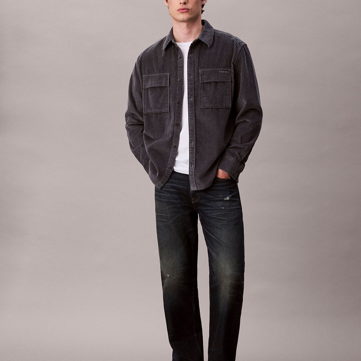 CALVIN KLEIN - Camisa en Pana con Bolsillos Gris Calvin Klein