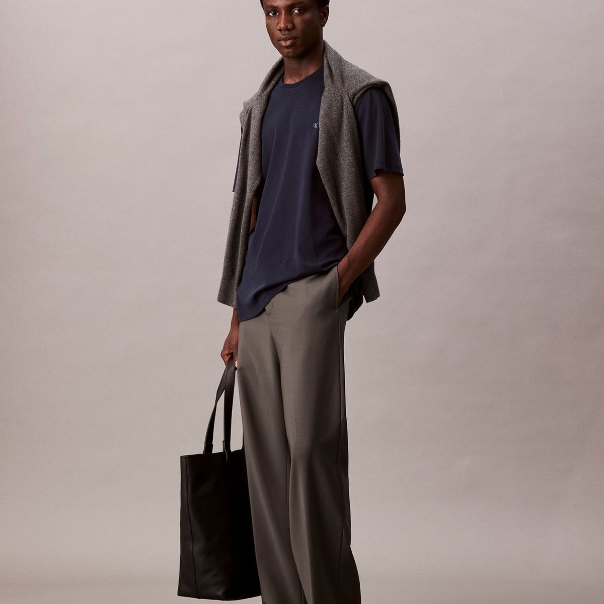 CALVIN KLEIN - Polera de Algodón Supima con Logo Bordado Azul Calvin Klein