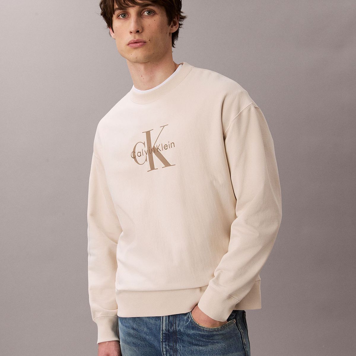 CALVIN KLEIN - Polerón en Tejido de Felpa Premium Beige Calvin Klein