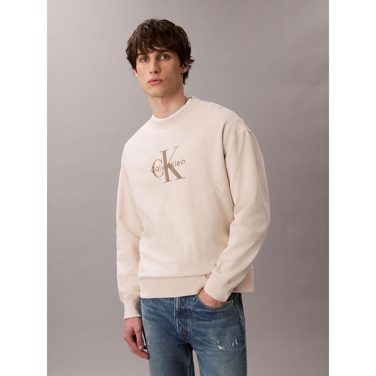 CALVIN KLEIN - Polerón en Tejido de Felpa Premium Beige Calvin Klein