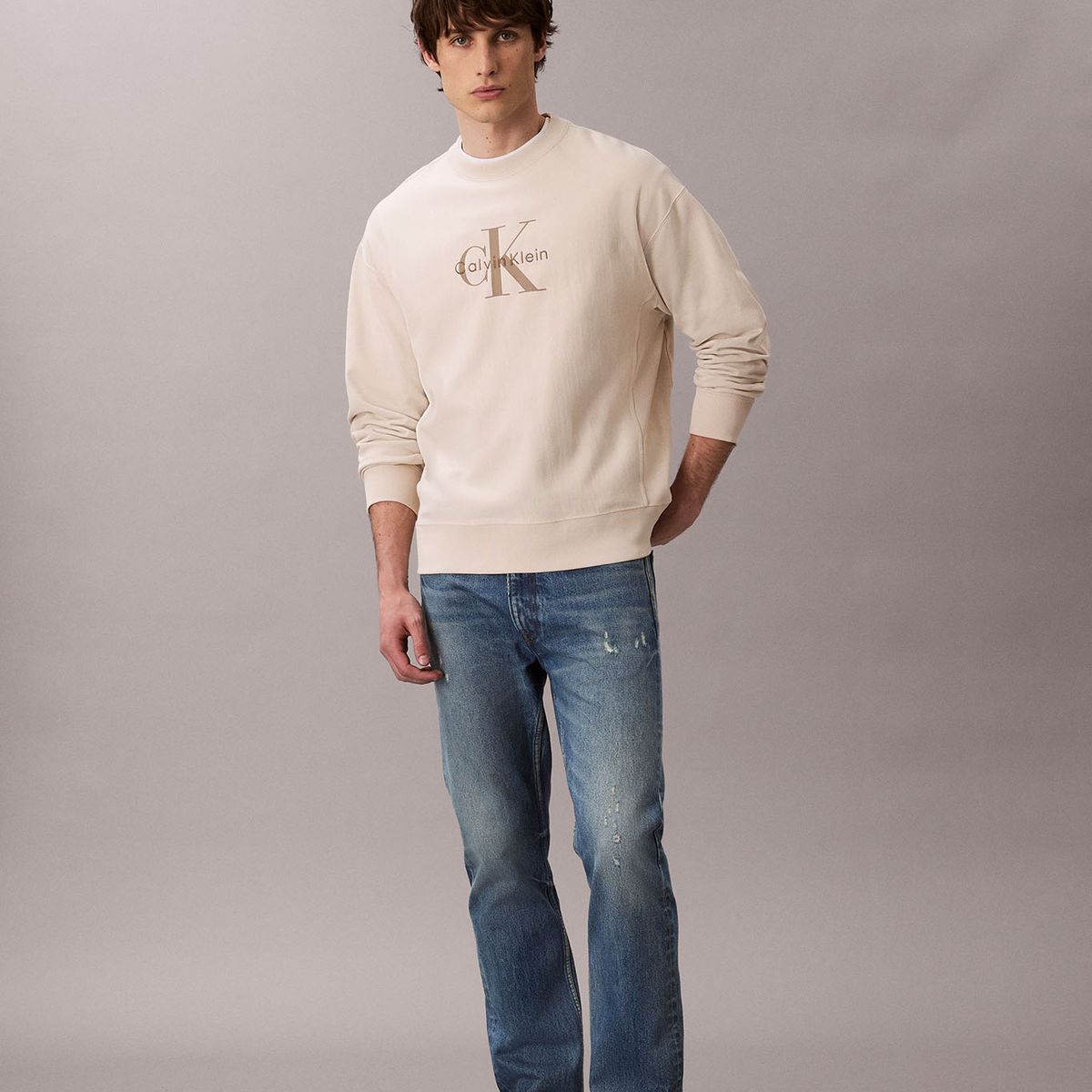 CALVIN KLEIN - Polerón en Tejido de Felpa Premium Beige Calvin Klein