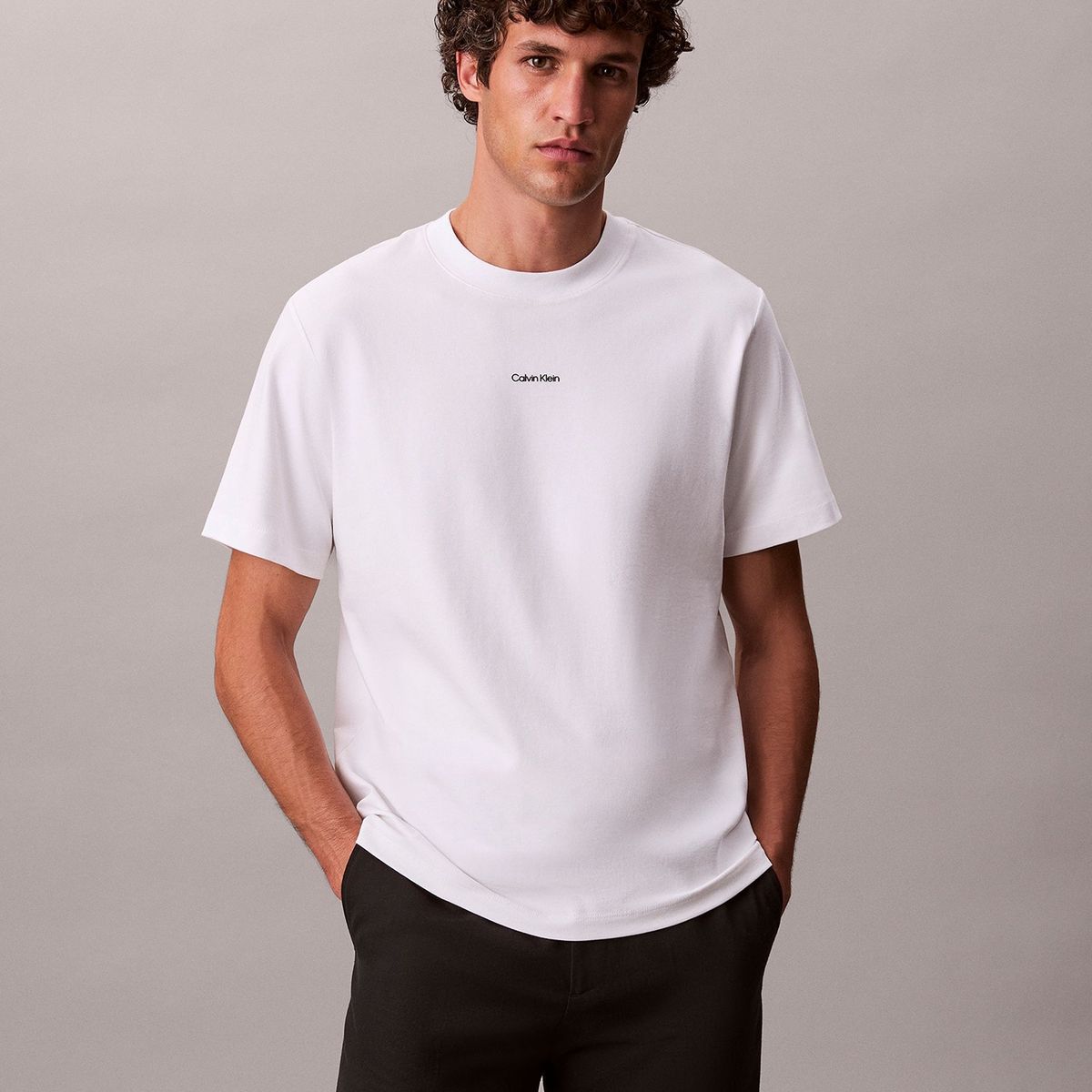CALVIN KLEIN - Polera Stretch con Nano Logo Blanco Calvin Klein