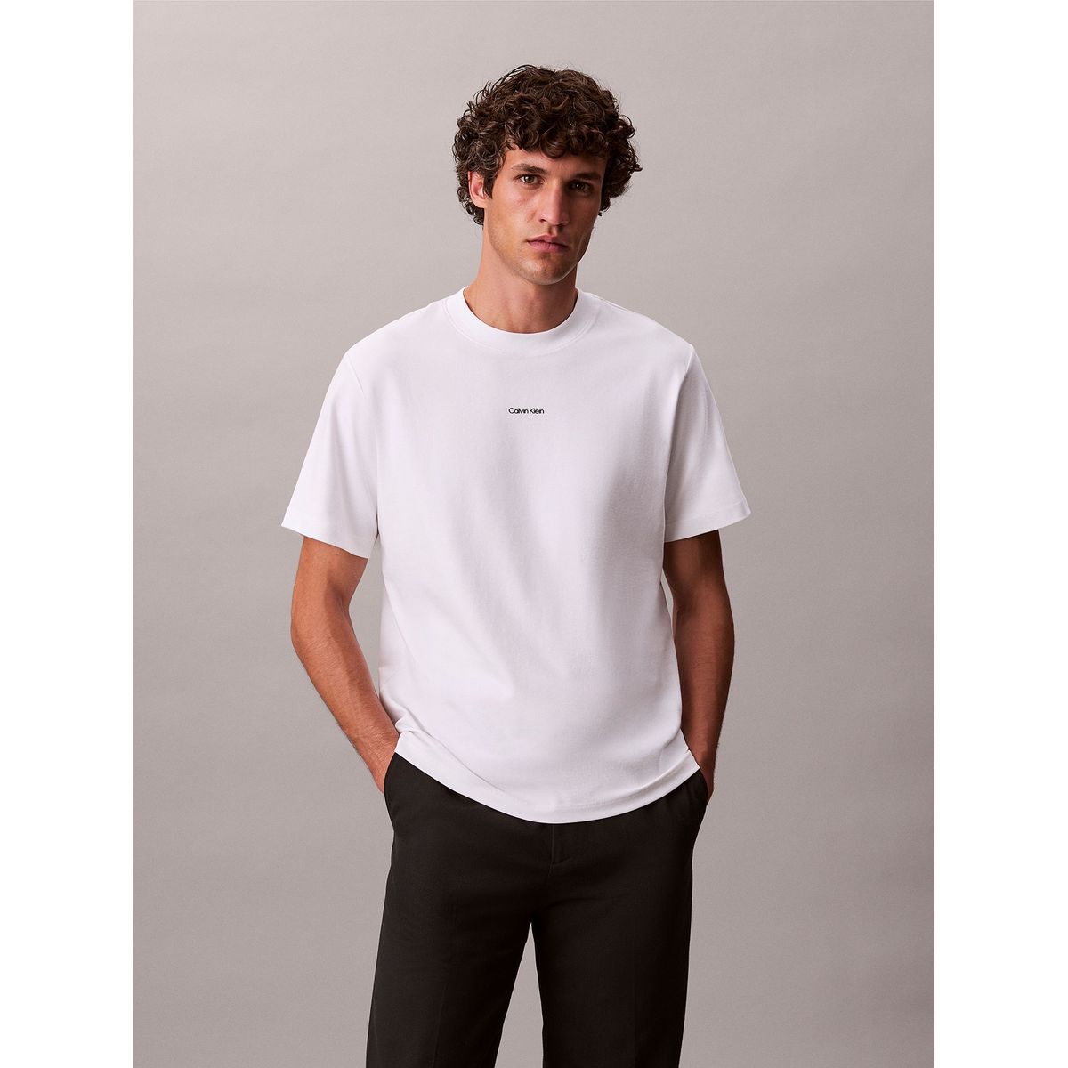 CALVIN KLEIN - Polera Stretch con Nano Logo Blanco Calvin Klein