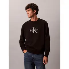 CALVIN KLEIN - Polerón de Felpa con Monograma Estampado Negro