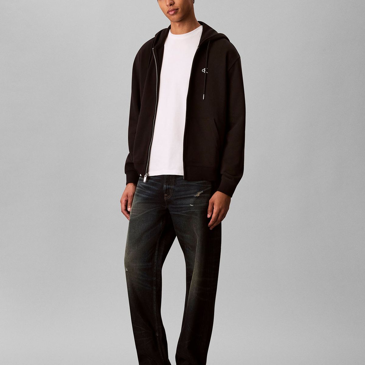 CALVIN KLEIN - Polerón con Gorro y Cierre de Cremallera Negro Calvin Klein