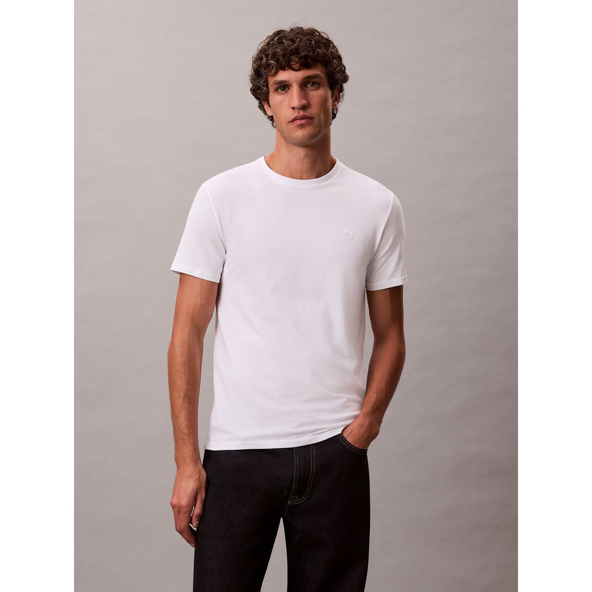 CALVIN KLEIN - Polera Slim de Manga Corta Blanco Calvin Klein