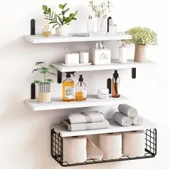 MUNDO MAGIA - Repisas Estantes Flotantes De Madera Modernas 40 Cm Blanco