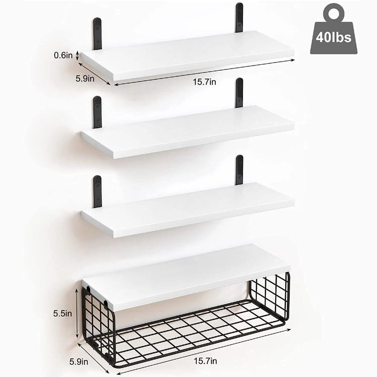 MUNDO MAGIA - Repisas Estantes Flotantes De Madera Modernas 40 Cm Blanco