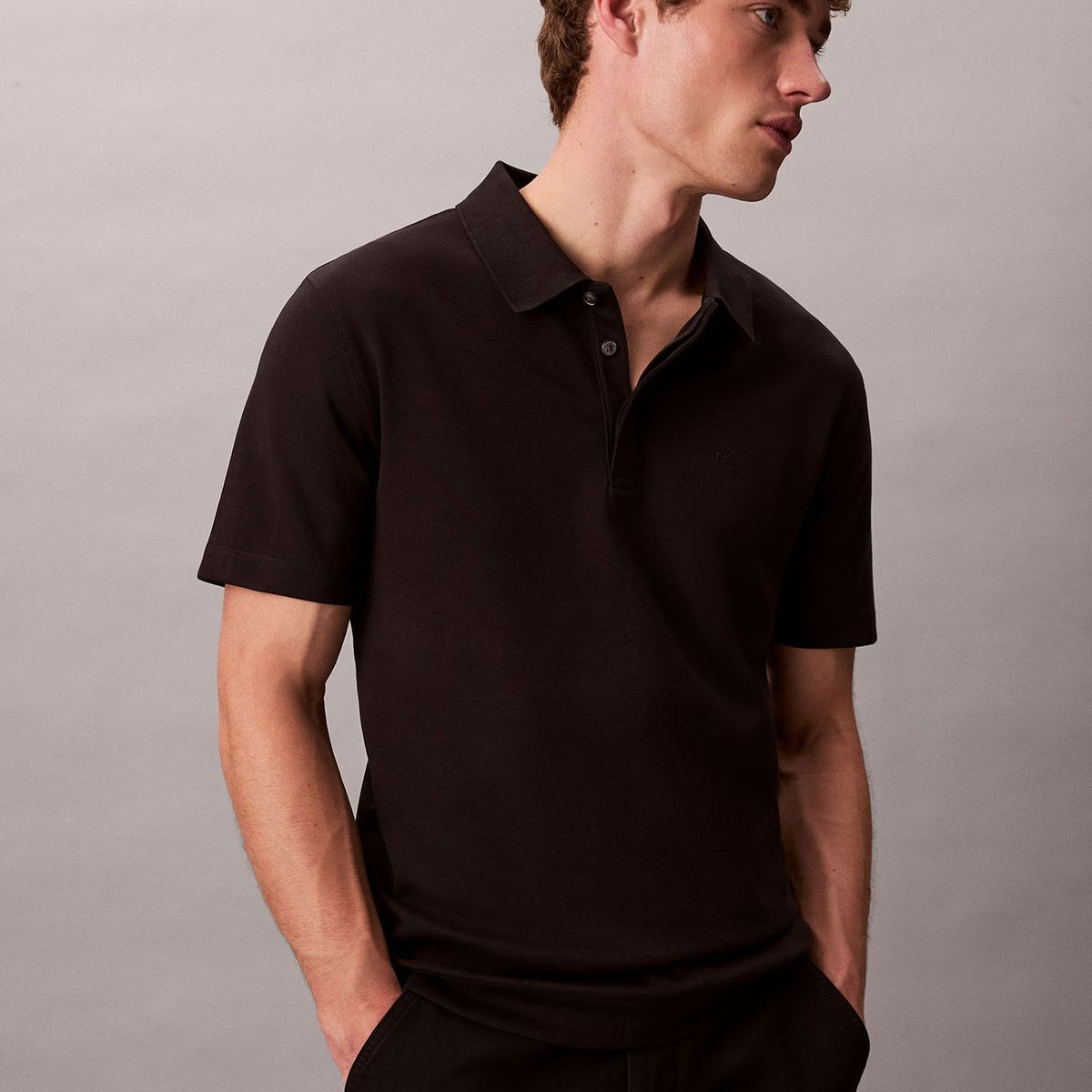 CALVIN KLEIN - Polo de Algodón Interlock Negro Calvin Klein