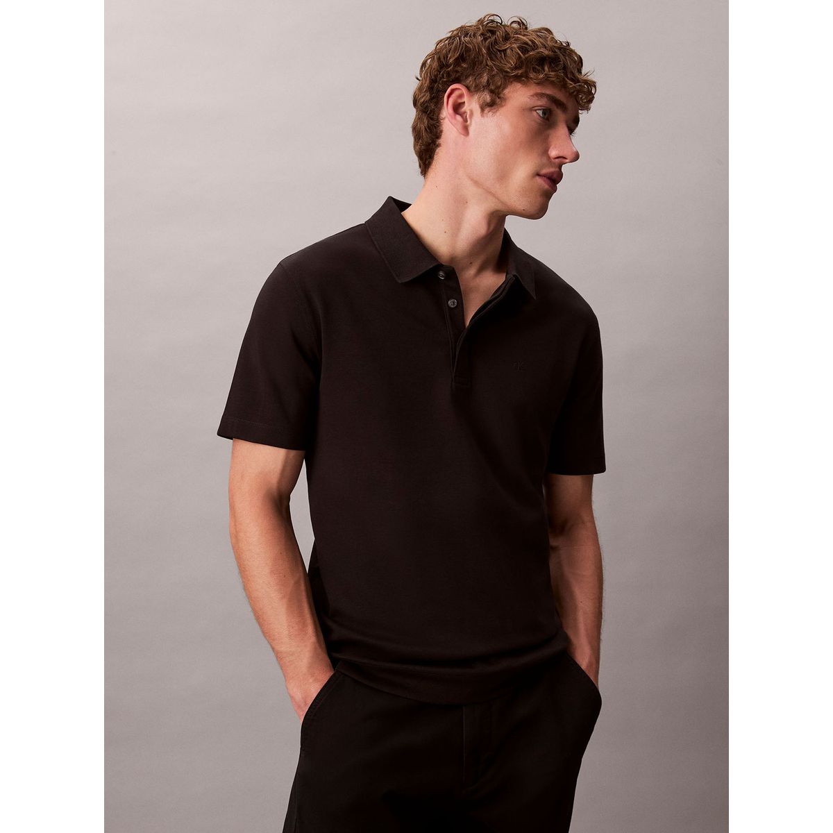 CALVIN KLEIN - Polo de Algodón Interlock Negro Calvin Klein