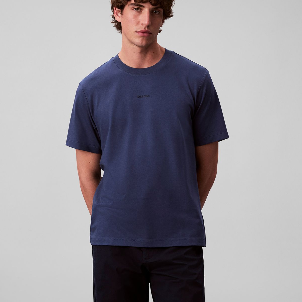 CALVIN KLEIN - Polera Stretch con Nano Logo Azul Calvin Klein