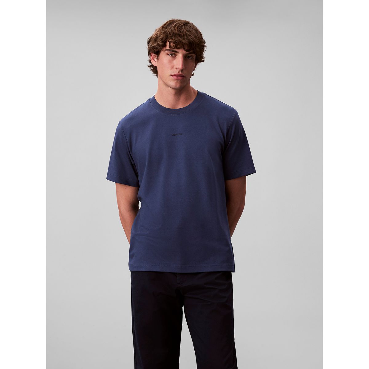 CALVIN KLEIN - Polera Stretch con Nano Logo Azul Calvin Klein