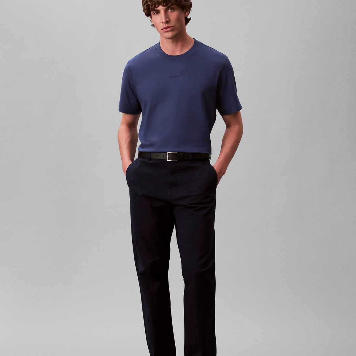 CALVIN KLEIN - Polera Stretch con Nano Logo Azul Calvin Klein