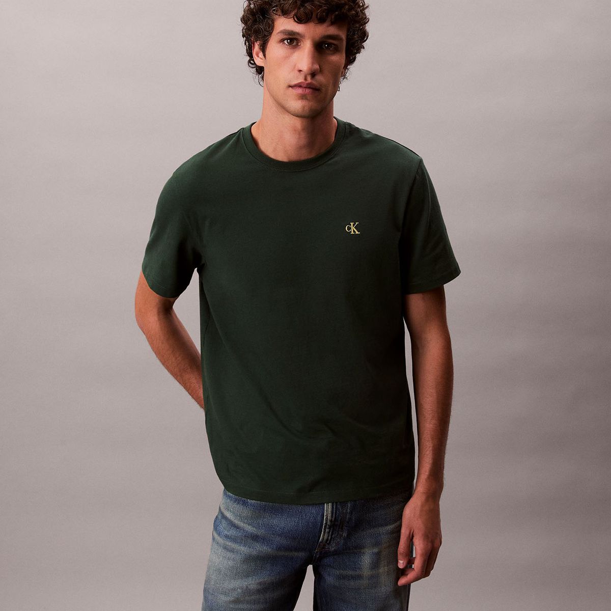 CALVIN KLEIN - Polera Regular con Monograma Bordado Verde Calvin Klein