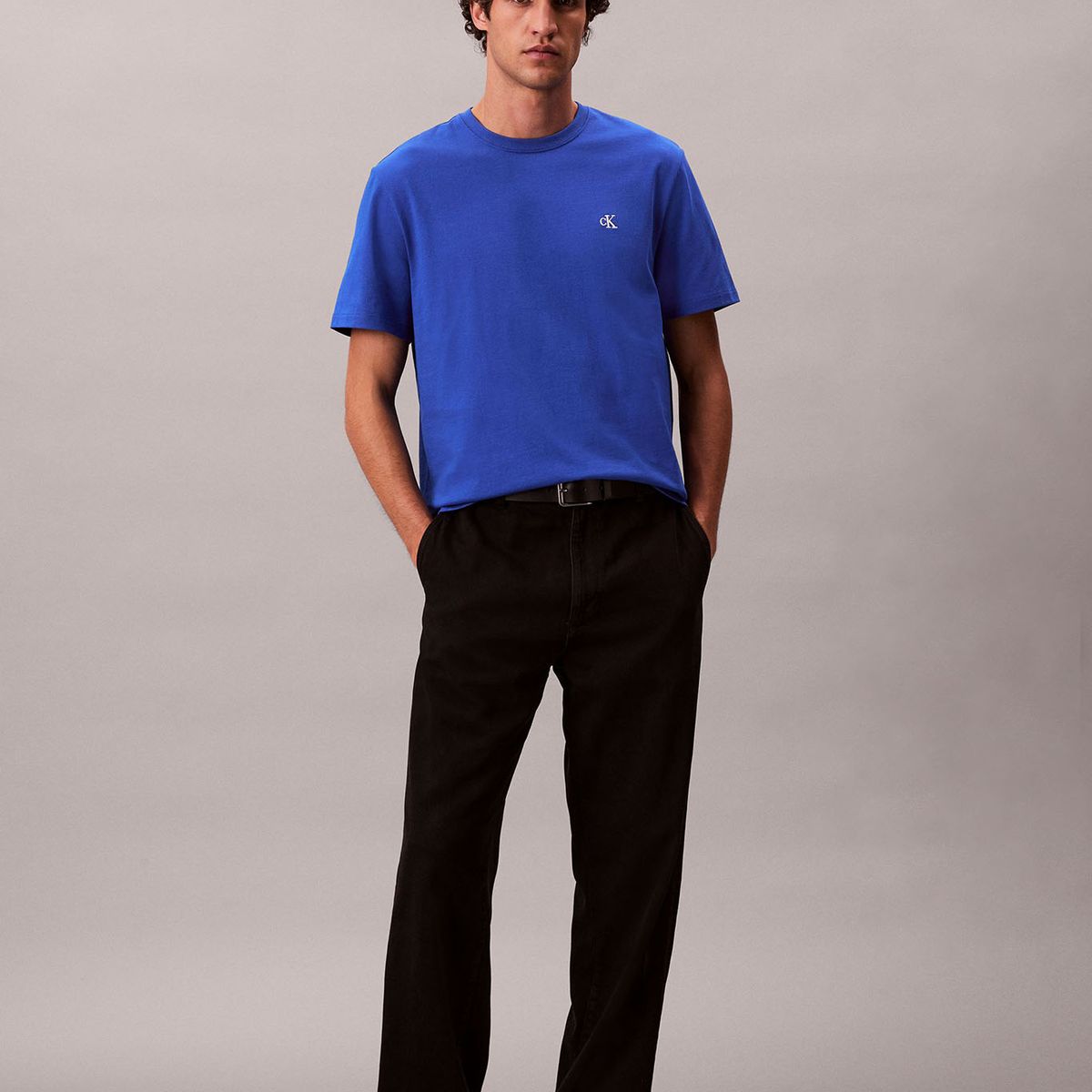 CALVIN KLEIN - Polera Regular con Monograma Bordado Azul Calvin Klein