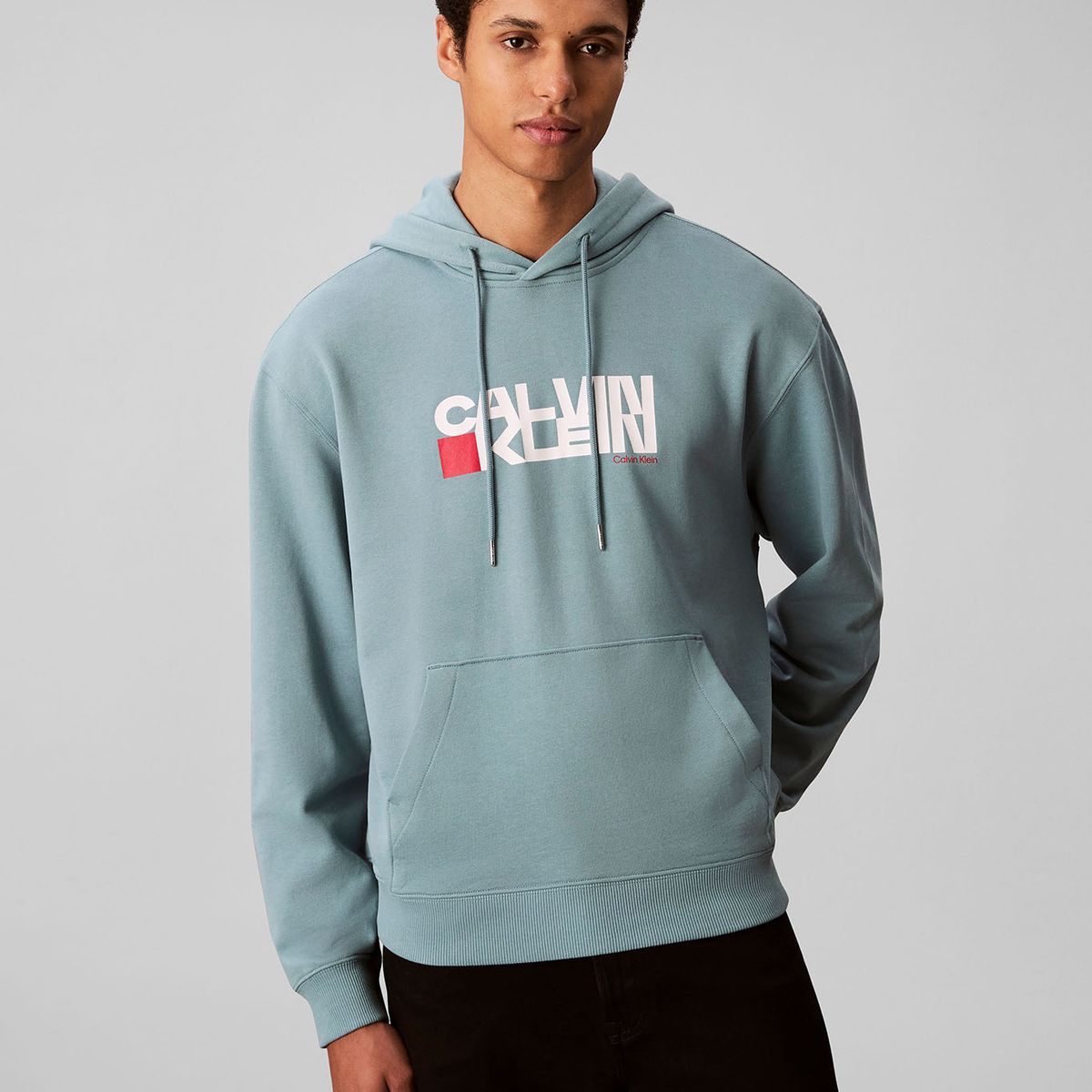 CALVIN KLEIN - Polerón con Gorro y Logo Red Box Verde Calvin Klein