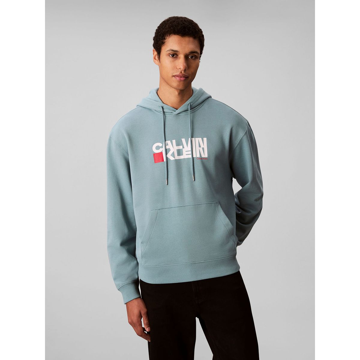 CALVIN KLEIN - Polerón con Gorro y Logo Red Box Verde Calvin Klein