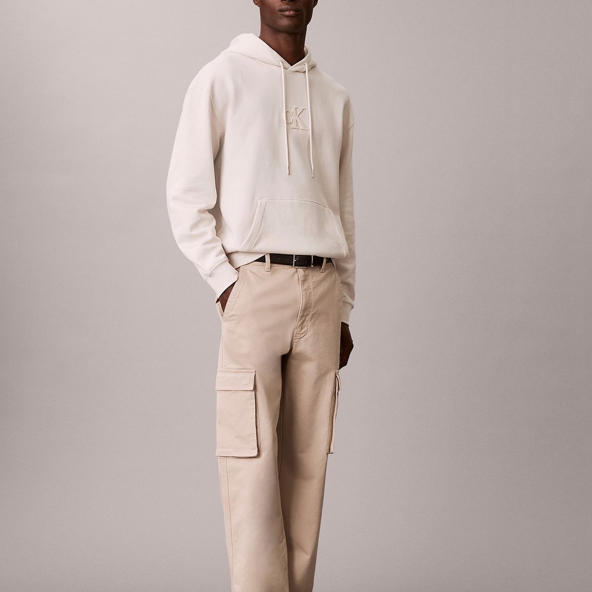 CALVIN KLEIN - Polerón con Gorro y Monograma Beige Calvin Klein