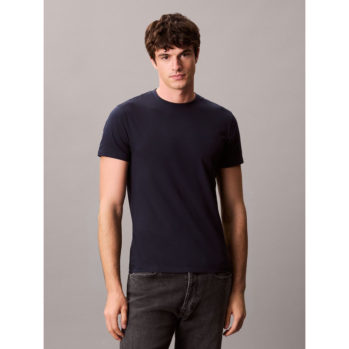 CALVIN KLEIN - Polera Slim de Manga Corta Azul Calvin Klein
