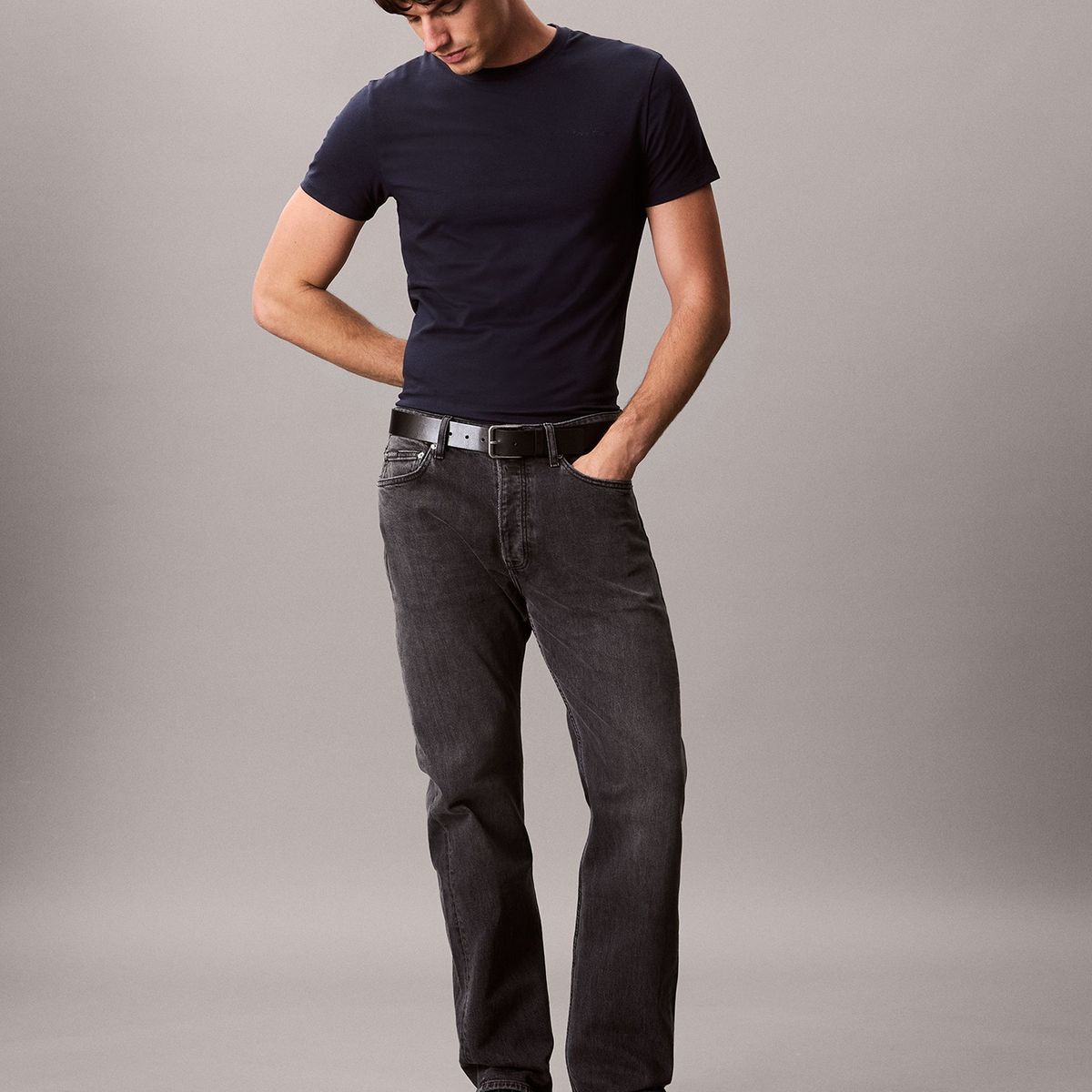 CALVIN KLEIN - Polera Slim de Manga Corta Azul Calvin Klein