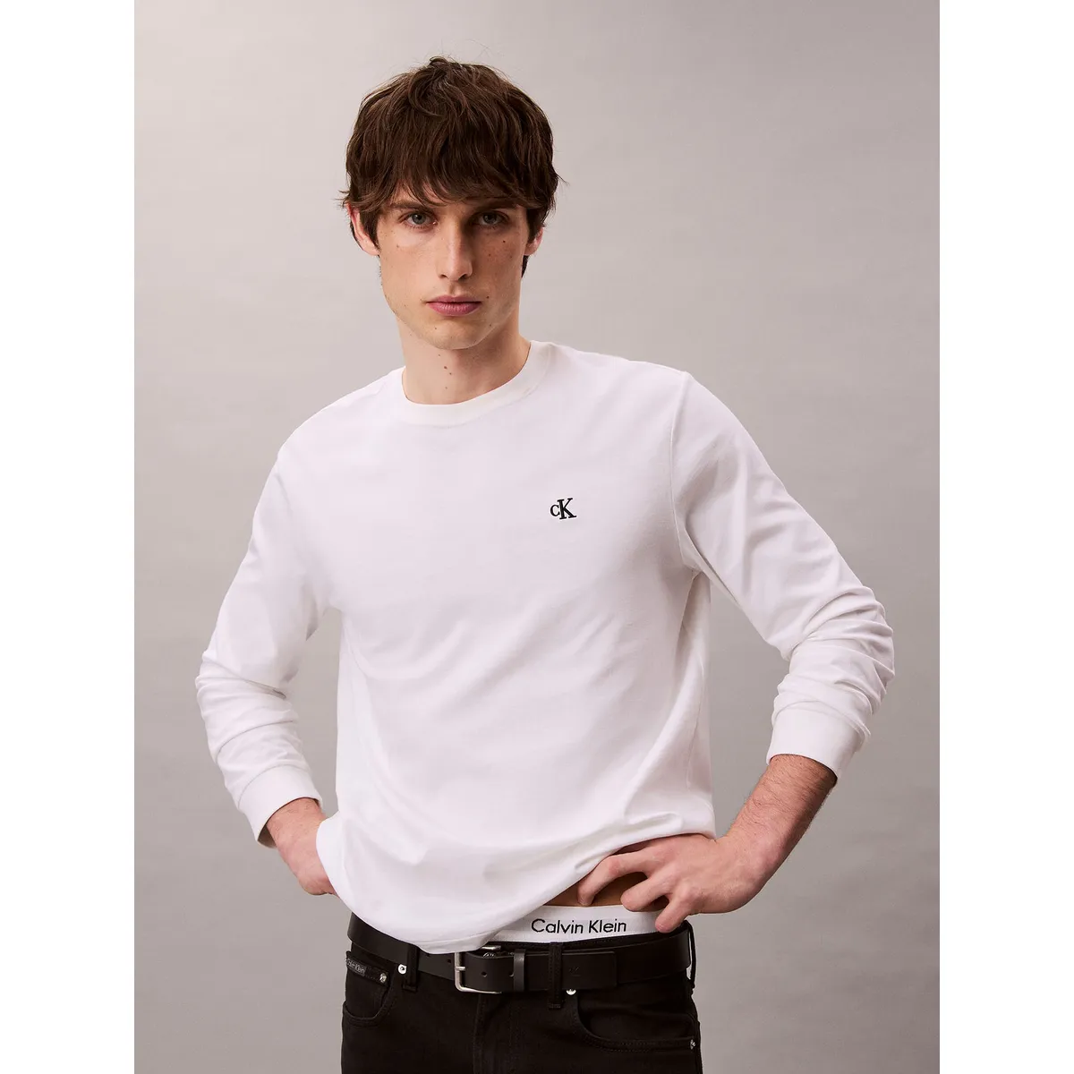 CALVIN KLEIN - Polera con Monograma Blanco Calvin Klein