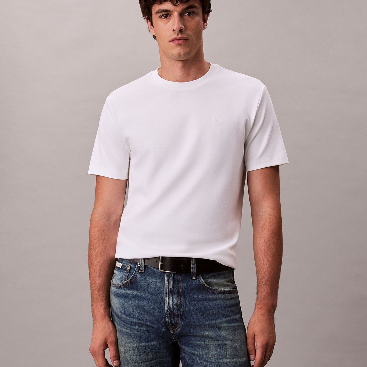 CALVIN KLEIN - Polera de Algodón Interlock Blanco Calvin Klein