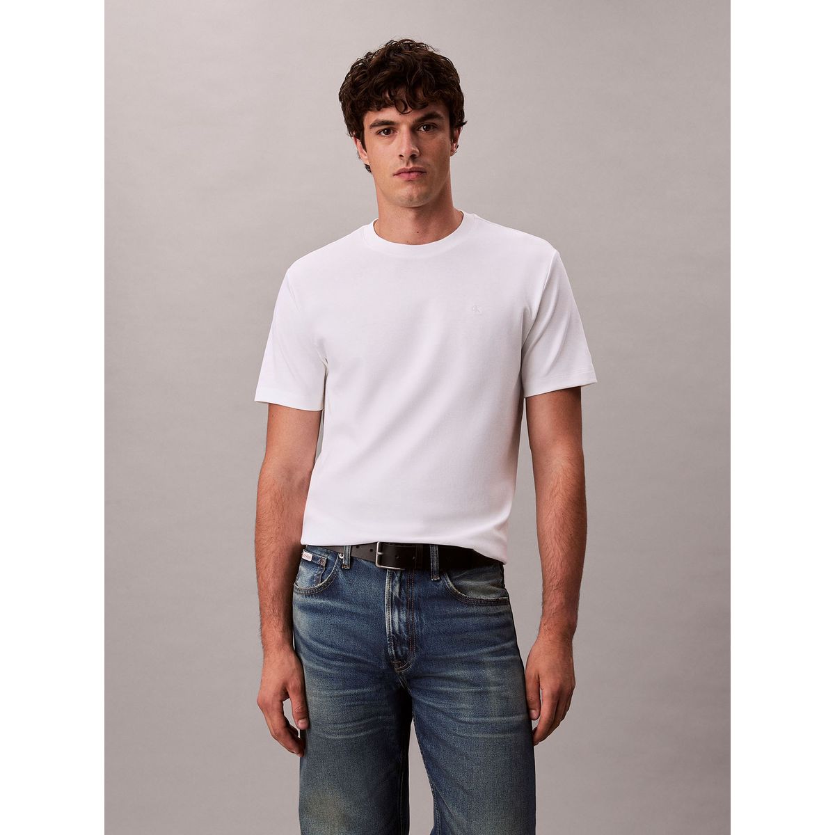 CALVIN KLEIN - Polera de Algodón Interlock Blanco Calvin Klein