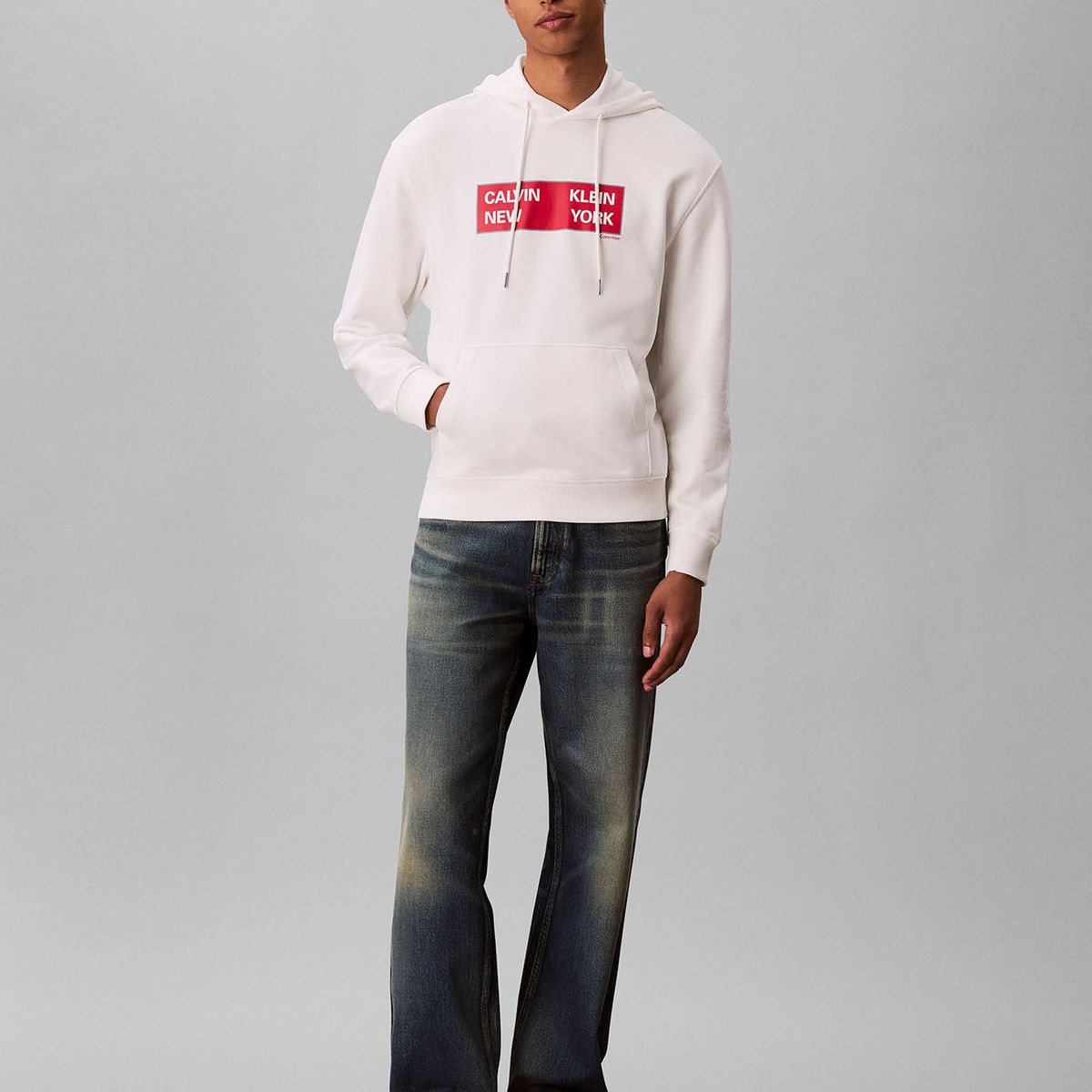 CALVIN KLEIN - Polerón de Tejido Terry con Estampado Box Gráfico Blanco Calvin Klein