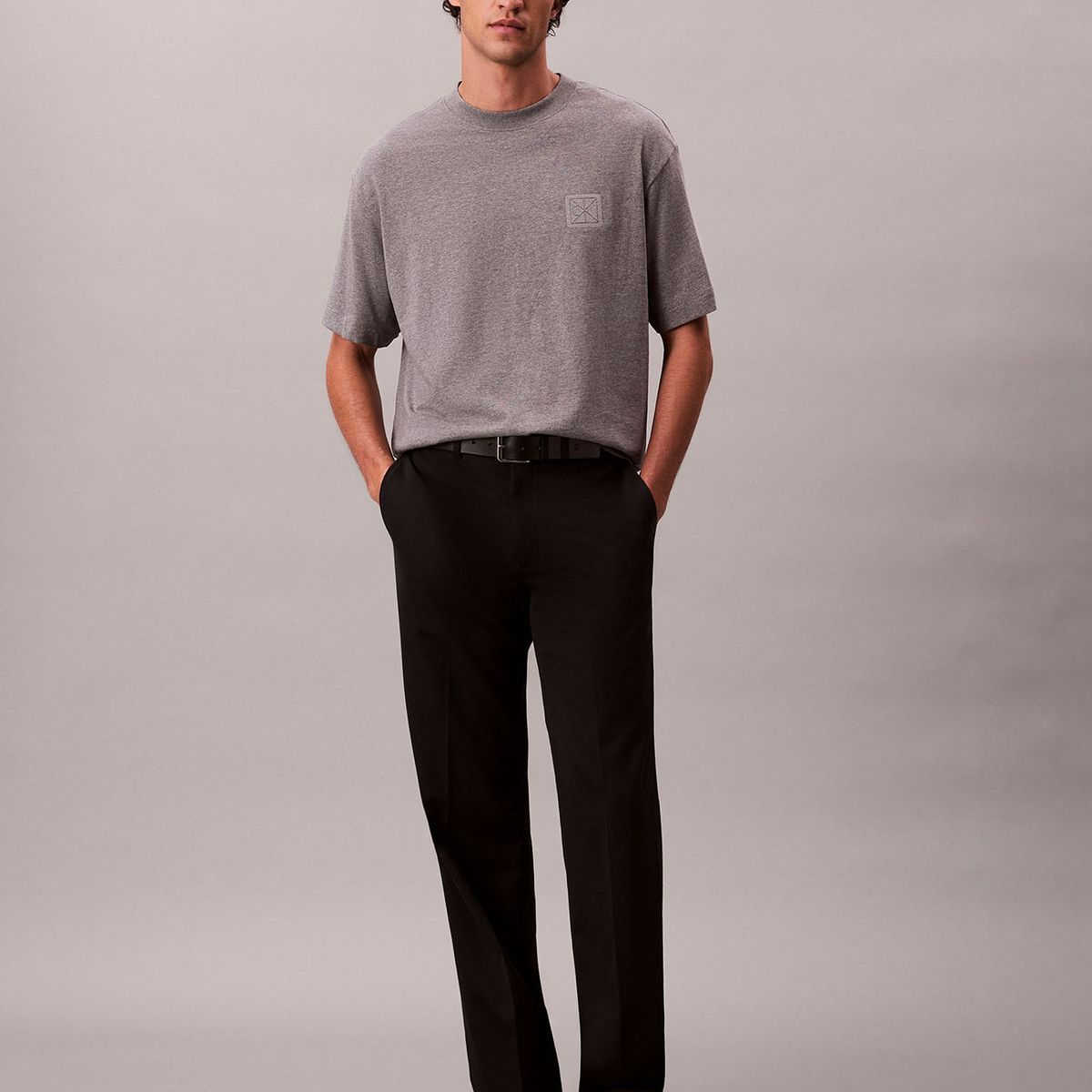 CALVIN KLEIN - Polera con Parche de Emblema CK Gris Calvin Klein
