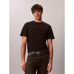 CALVIN KLEIN - Polera con Monograma Estampado Negro