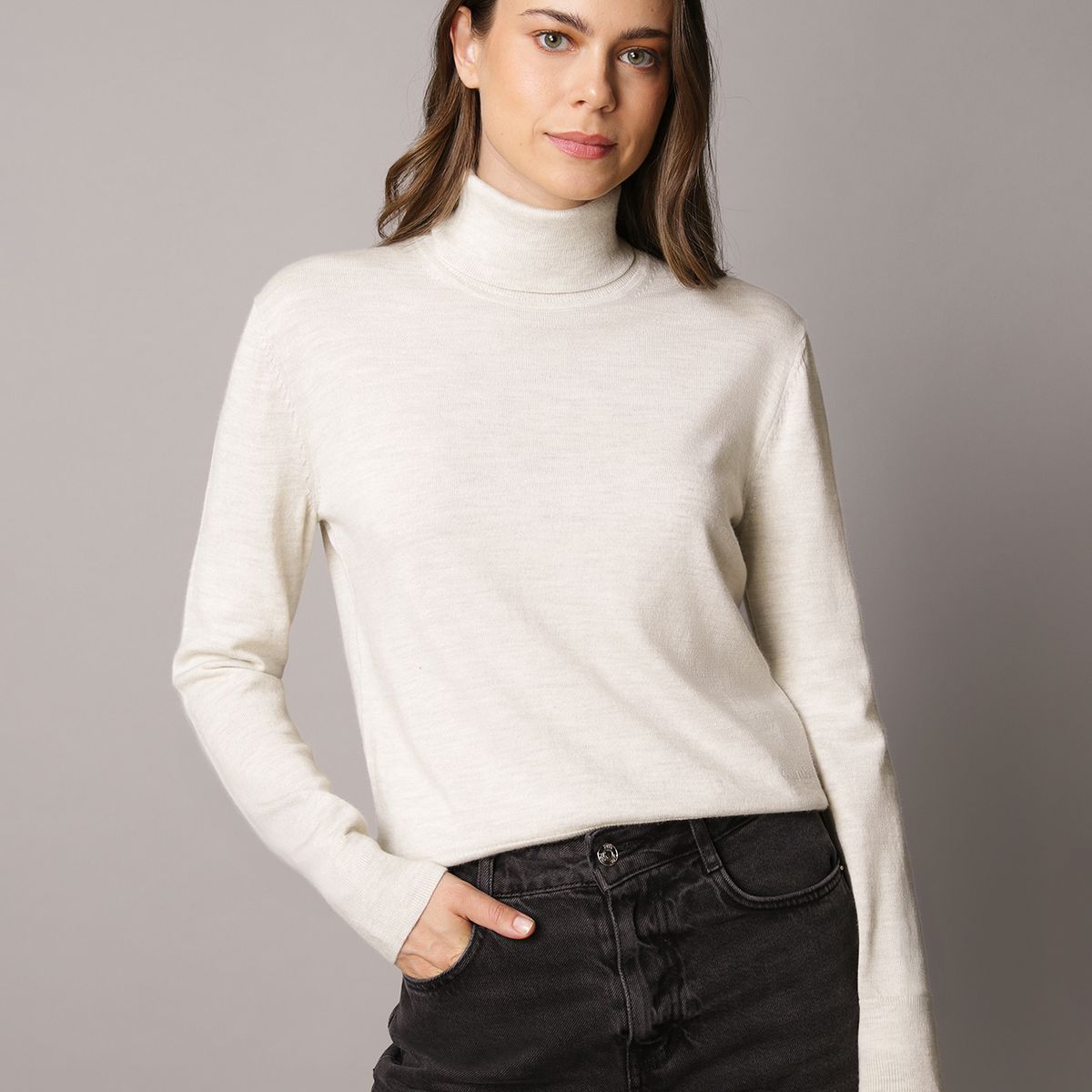 CALVIN KLEIN - Sweater De Cuello Alto De Lana Merino Beige Calvin Klein