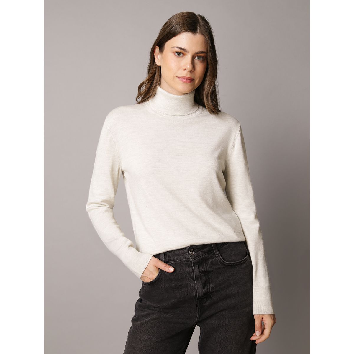 CALVIN KLEIN - Sweater De Cuello Alto De Lana Merino Beige Calvin Klein