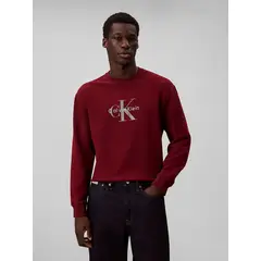 CALVIN KLEIN - Polerón de Felpa con Monograma Estampado Burdeo