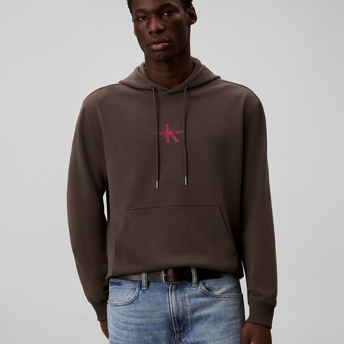 CALVIN KLEIN - Polerón con Gorro y Logo Gris Calvin Klein