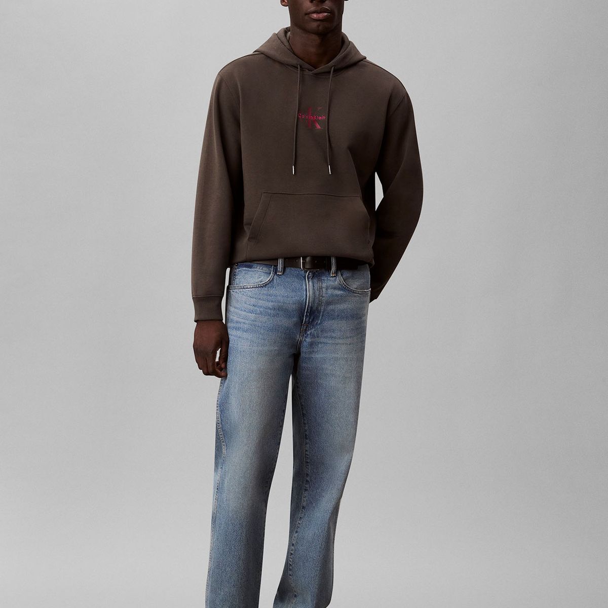 CALVIN KLEIN - Polerón con Gorro y Logo Gris Calvin Klein