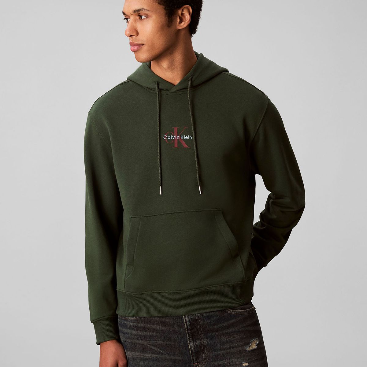 CALVIN KLEIN - Polerón con Gorro y Logo Verde Calvin Klein